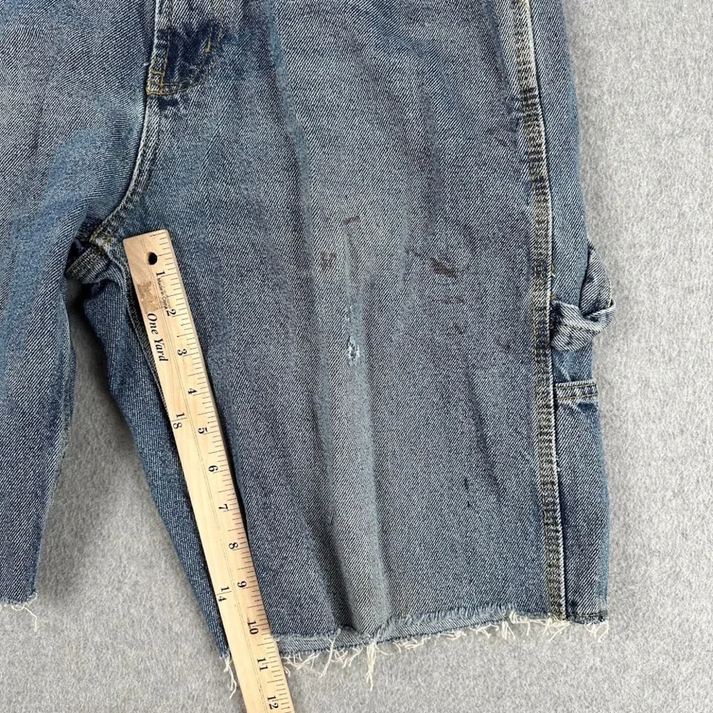RK Brand Mens 34 Blue Denim Carpenter Shorts Raw Hem Distressed Workwear Cut Off